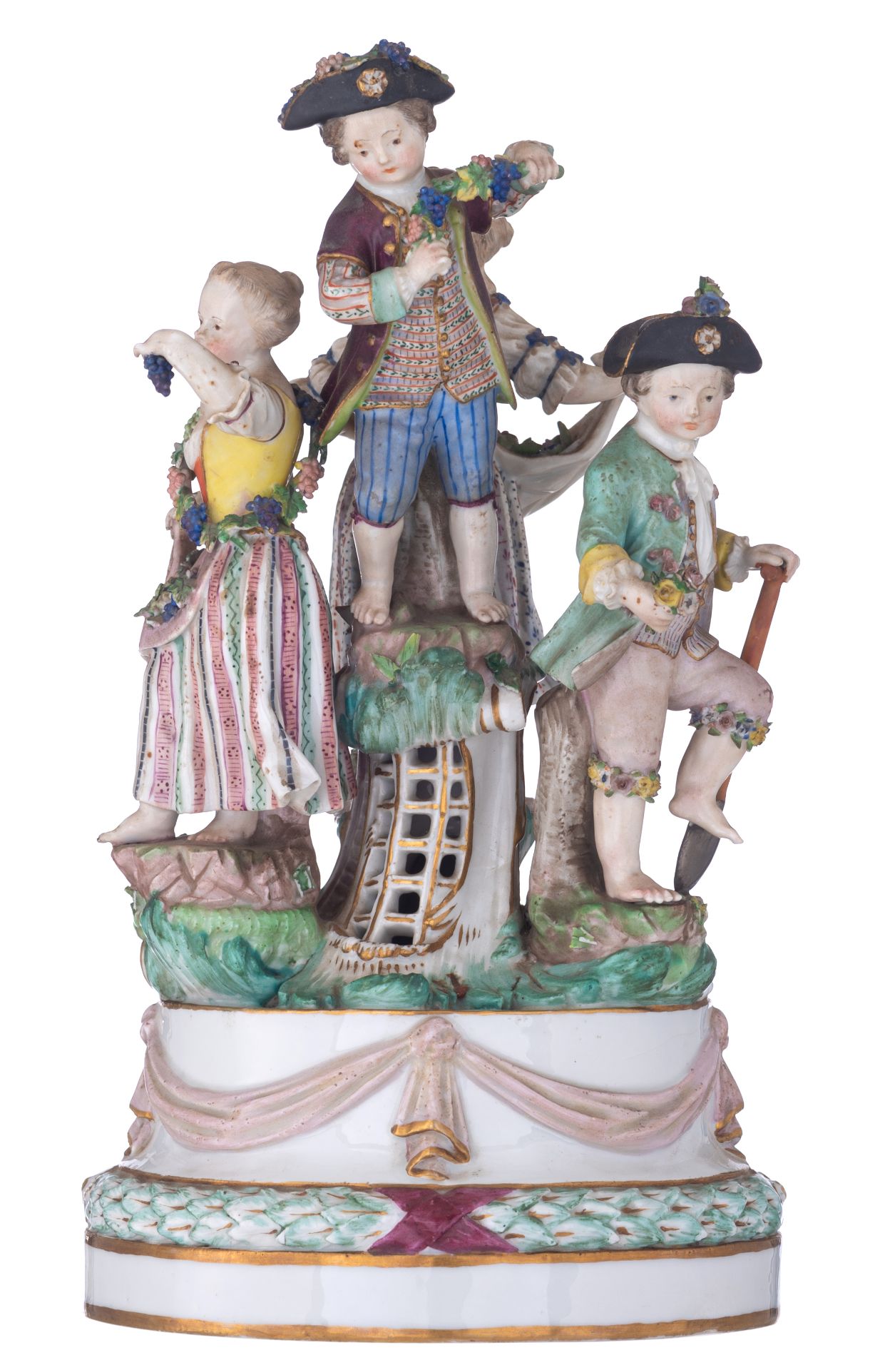 A Meissen porcelain group depicting 4 children, after the model by Kändler, 19thC, H 27 - ø 14,5 cm