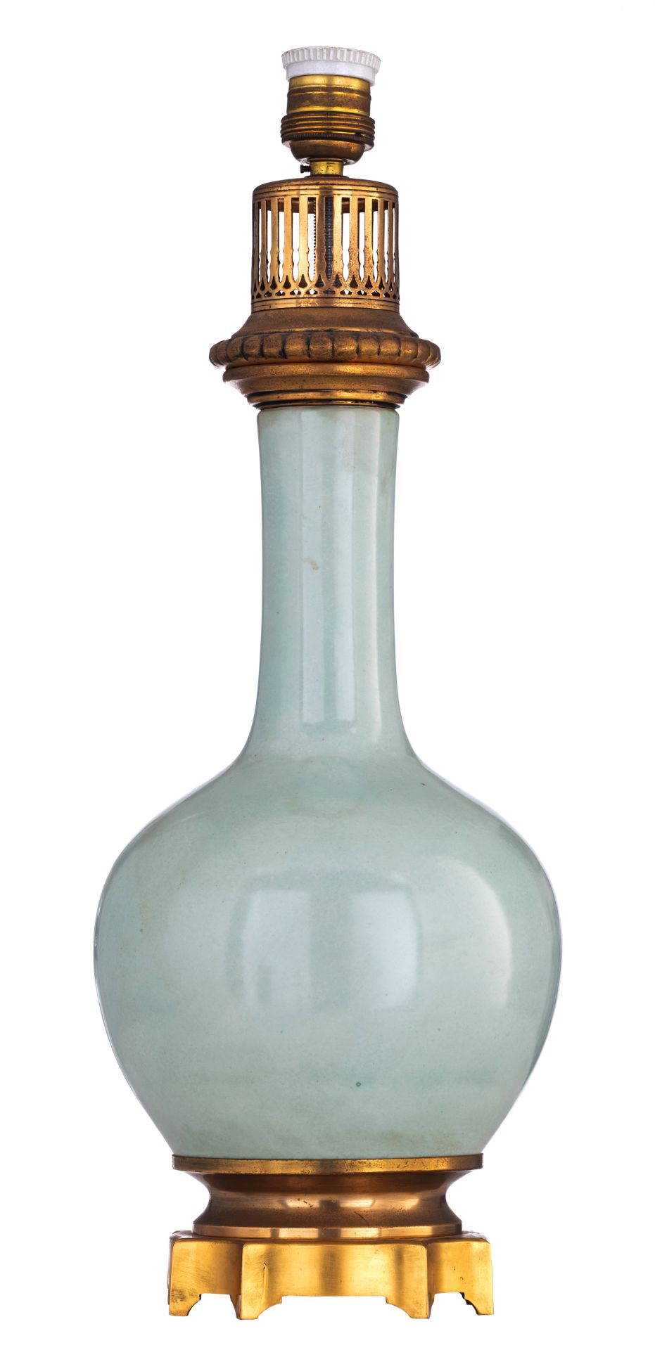 A copy of a Chinese celadon vase, mounted as a lamp, H 30 - 81 cm (the vase - the whole) - Image 2 of 9