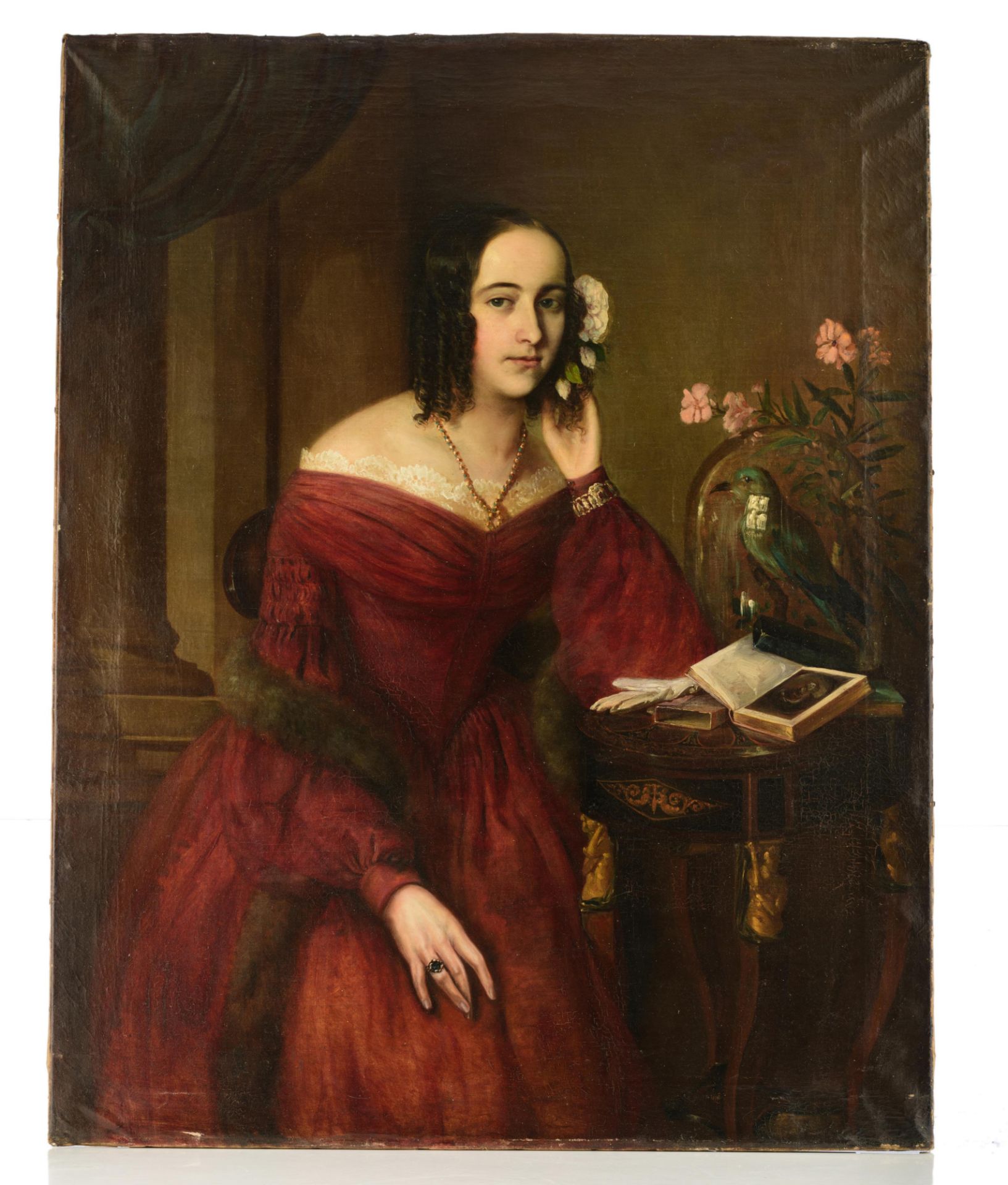 A fine portrait of a young noblewoman, mid-19thC, 91 x 116 cm - Bild 2 aus 13