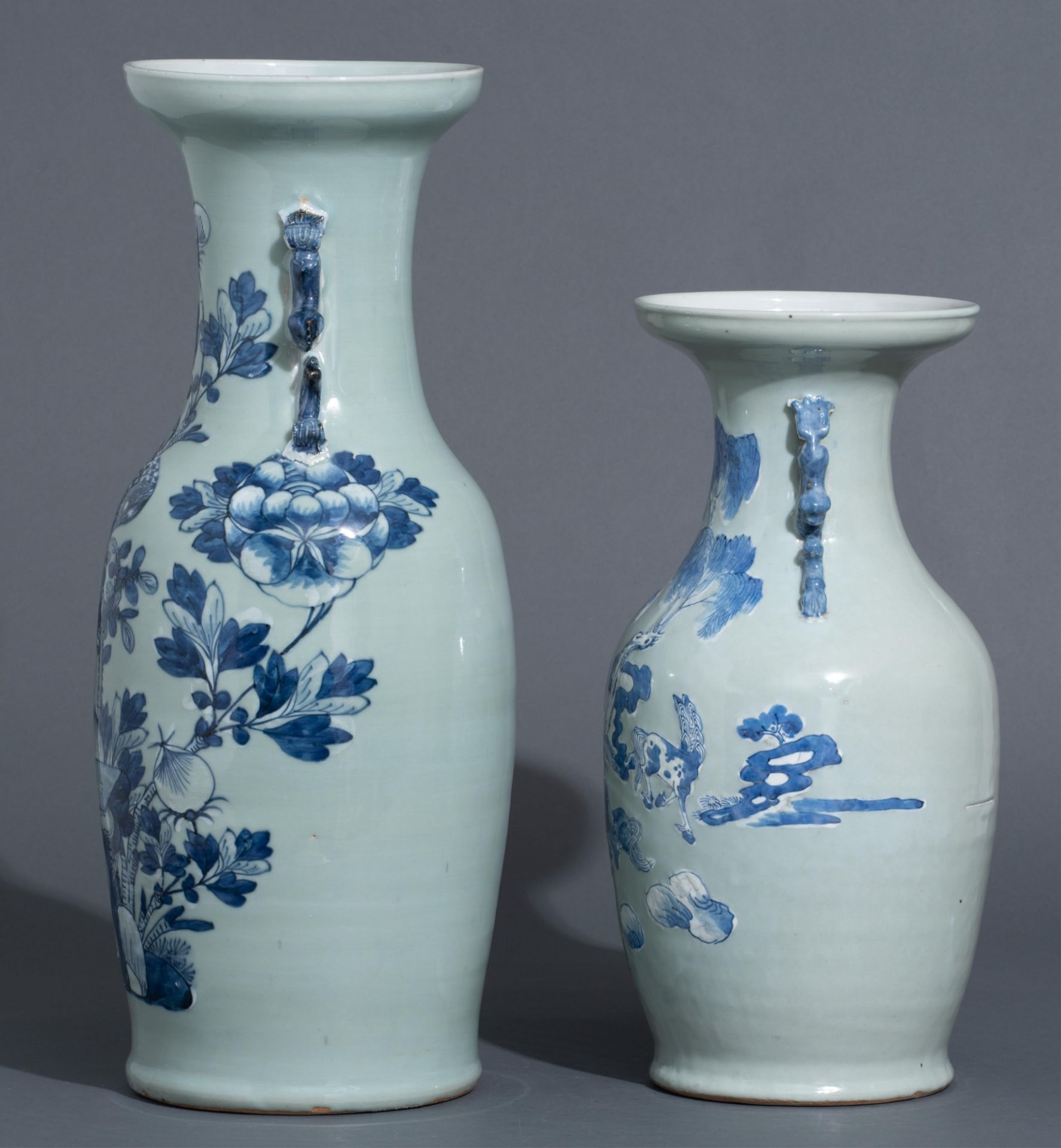 Two Chinese blue and white on celadon ground vases, H 44,5 - 57,5 cm - Image 3 of 12