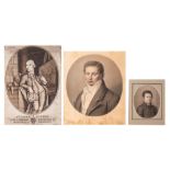 A collection of three Italian portraits of gentlemen, drawings, ca. 1800, 156 x 187 - 342 x 470 mm