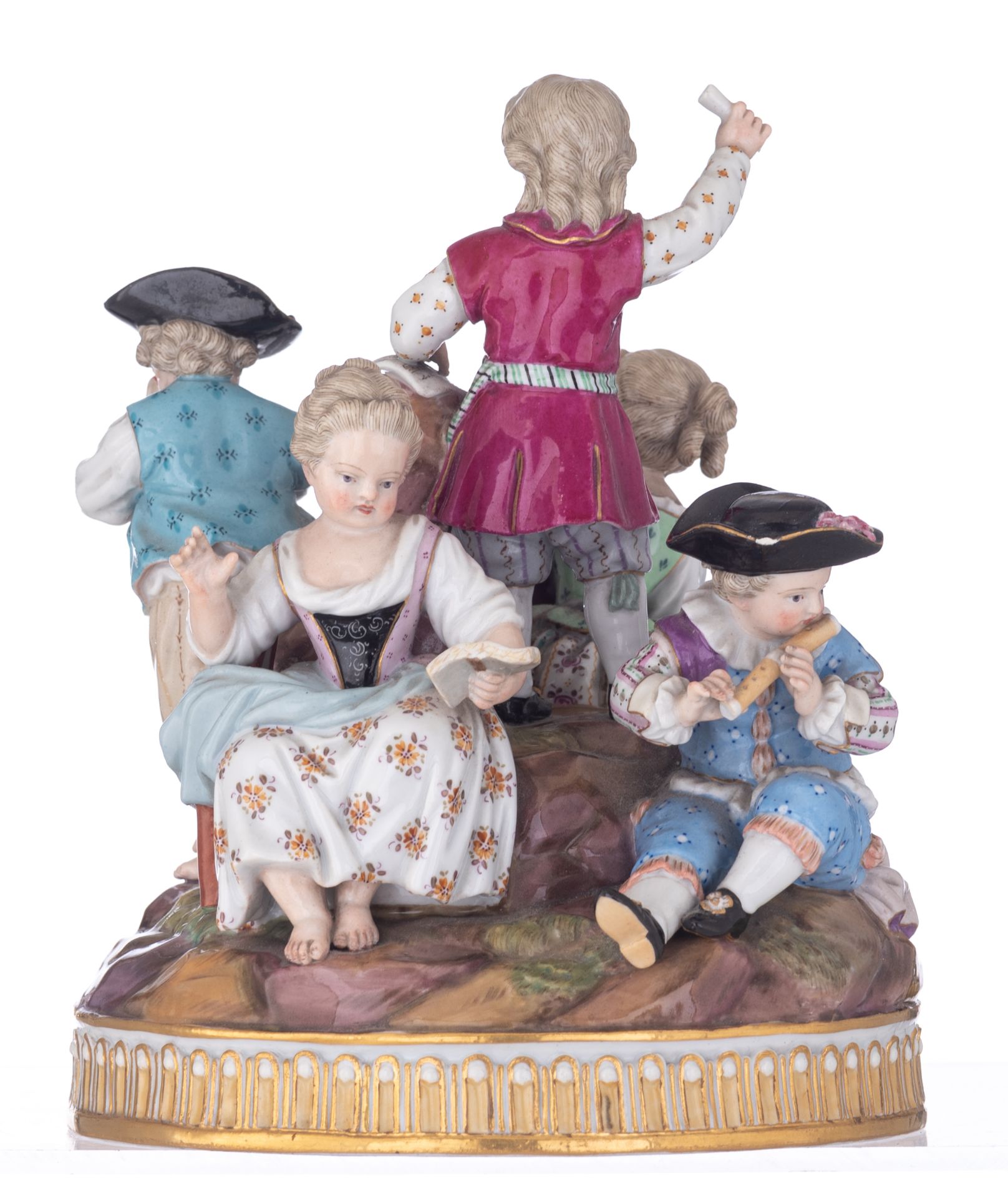 A Meissen porcelain group depicting music-making children, 19thC, H 17 - W 14 cm - Image 3 of 7