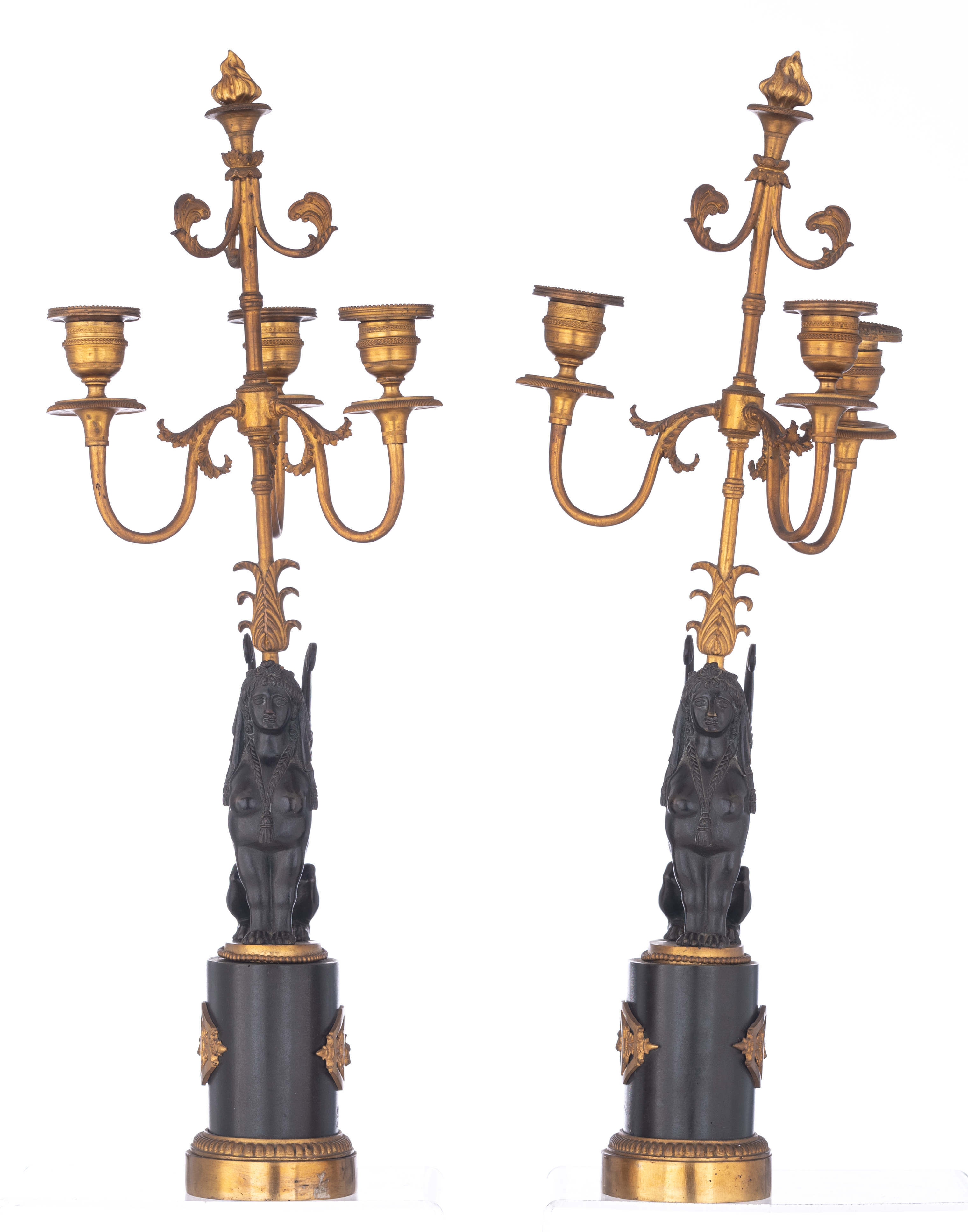 A pair of Empire style sphinx-shaped candelabras, H 52 cm - Image 4 of 5