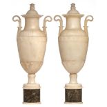 A pair of oblong alabaster vases, H 77 cm