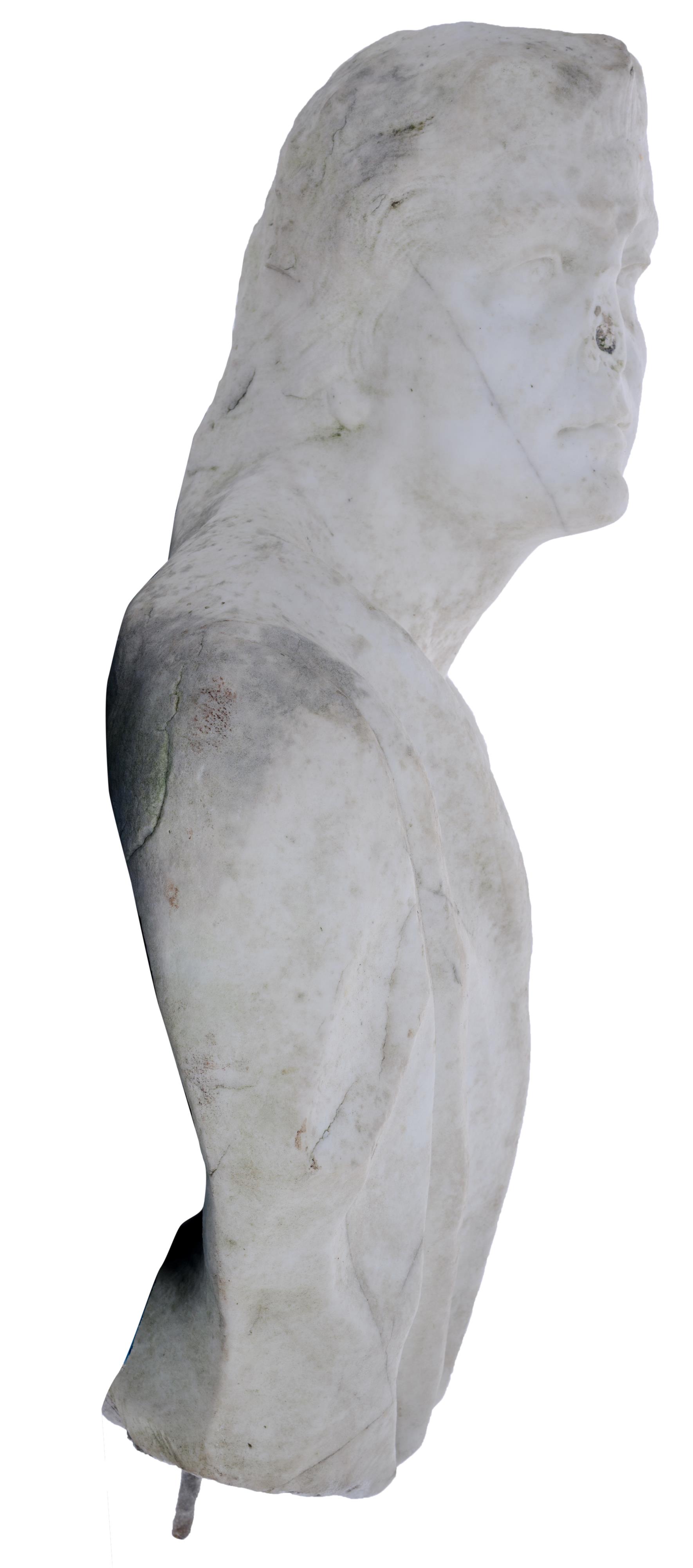 The Carrara marble bust of a woman, 17th/18thC, H 75 - W 55 cm - Image 4 of 13