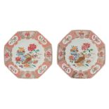 A pair of Chinese famille rose octagonal 'Goose' dishes, Qianlong period