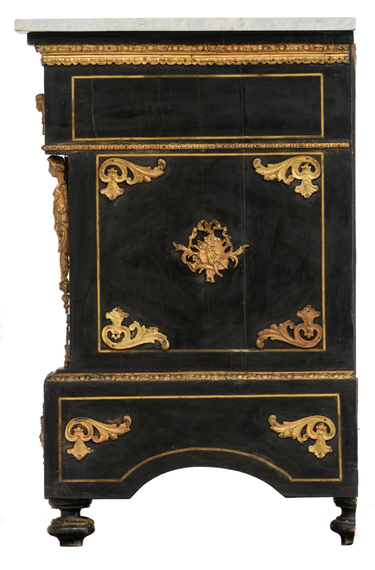 A Napoleon III Boulle work 'commode en deuil', H 95 - W 132 - D 61 cm - Image 3 of 14