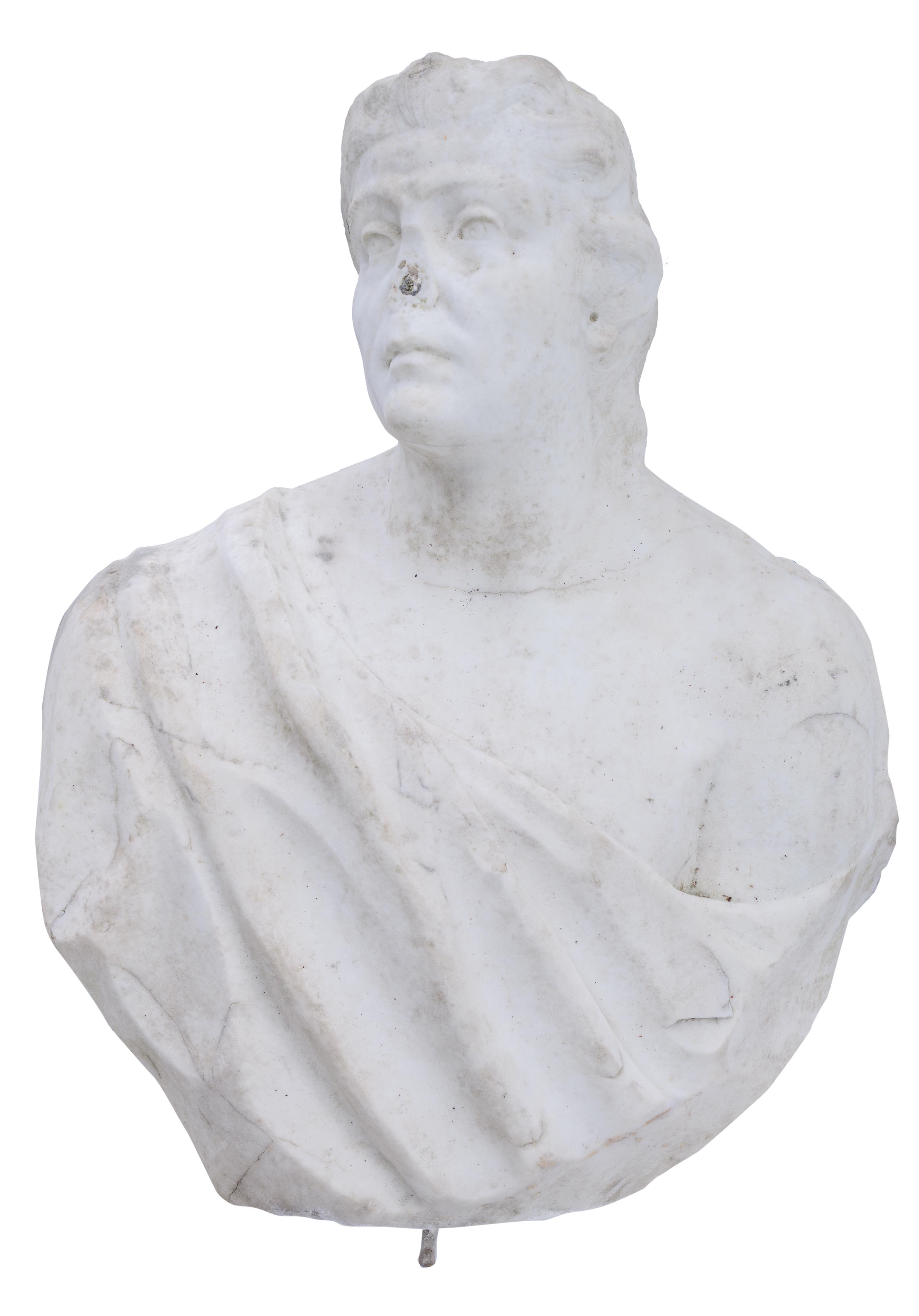 The Carrara marble bust of a woman, 17th/18thC, H 75 - W 55 cm