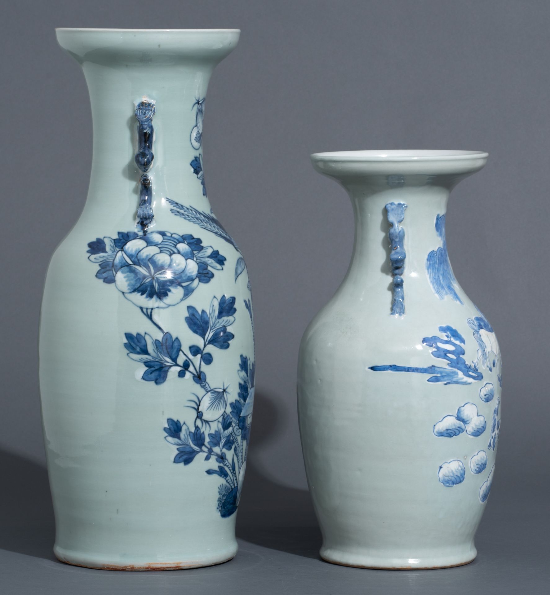 Two Chinese blue and white on celadon ground vases, H 44,5 - 57,5 cm - Image 5 of 12