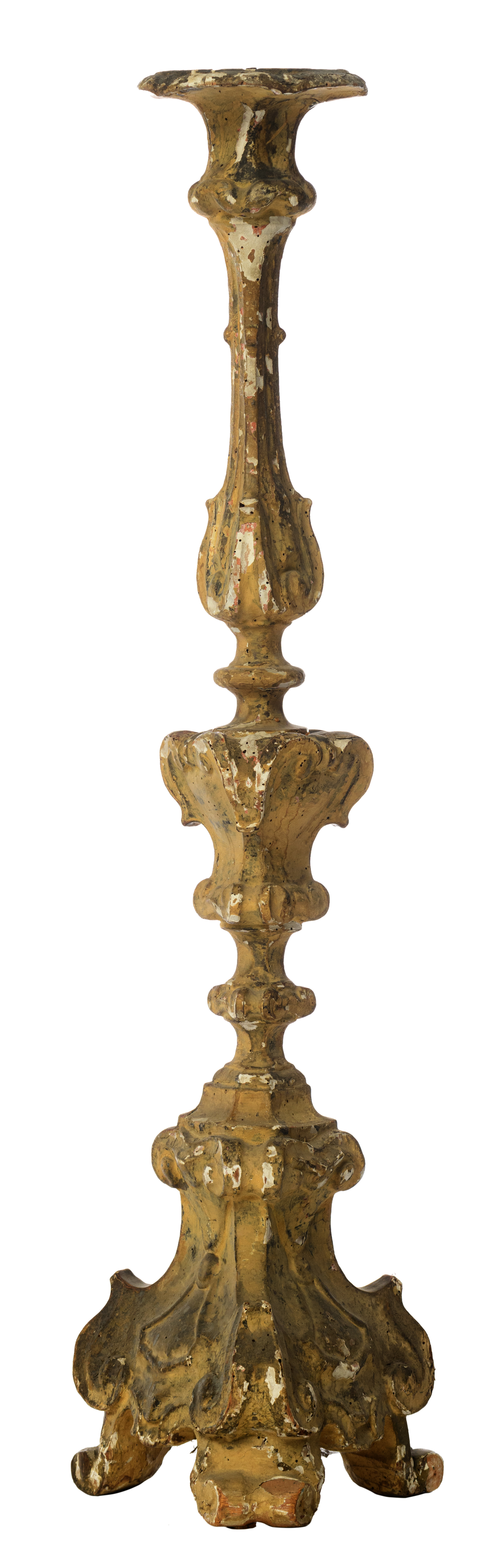 A large gilded wood Baroque altar candlestick, 18thC, H 118 cm