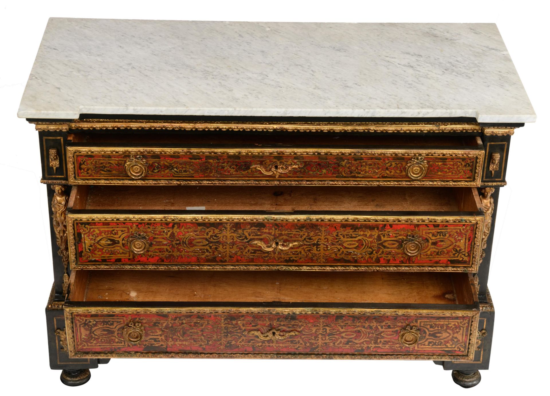 A Napoleon III Boulle work 'commode en deuil', H 95 - W 132 - D 61 cm - Image 6 of 14
