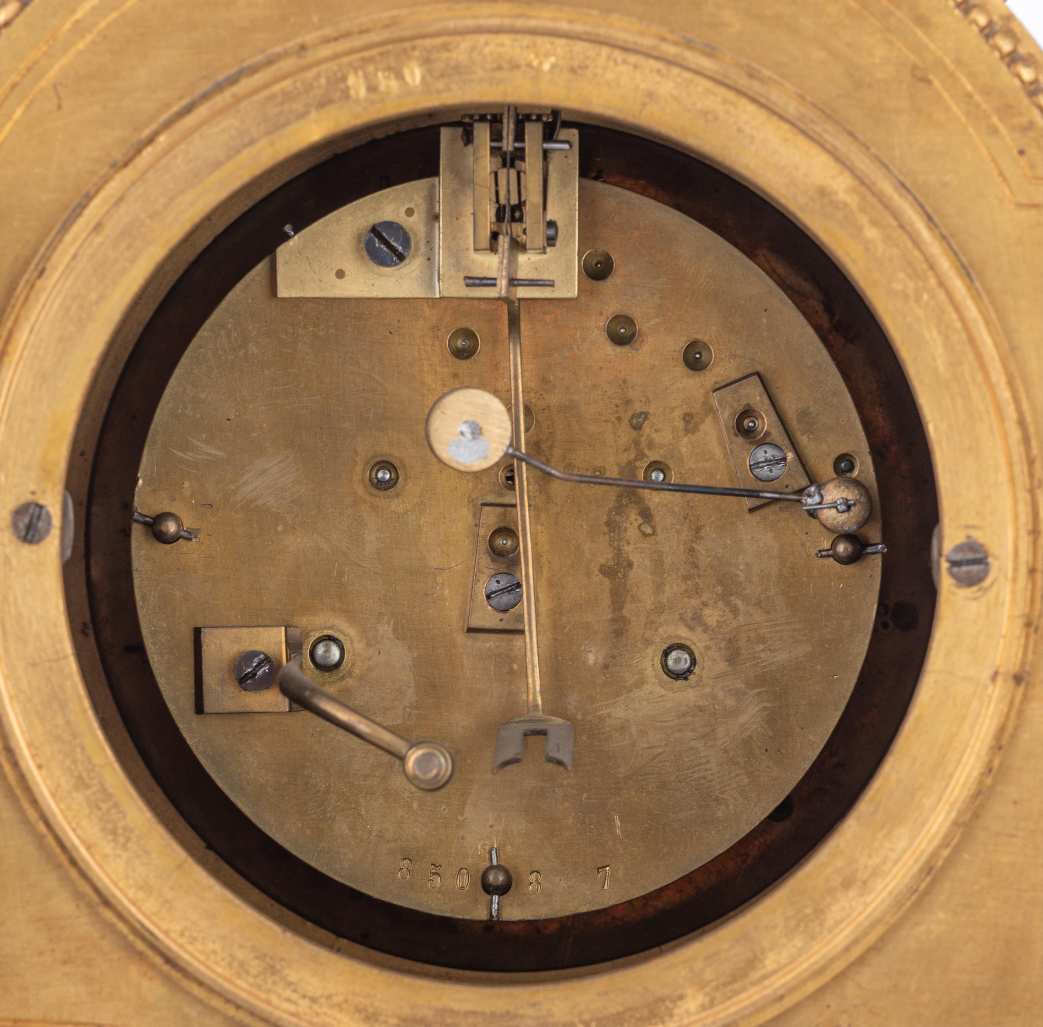 A fine Neoclassical gilt bronze three-piece clock garniture, H 54,5 - 59,5 cm - Image 11 of 12