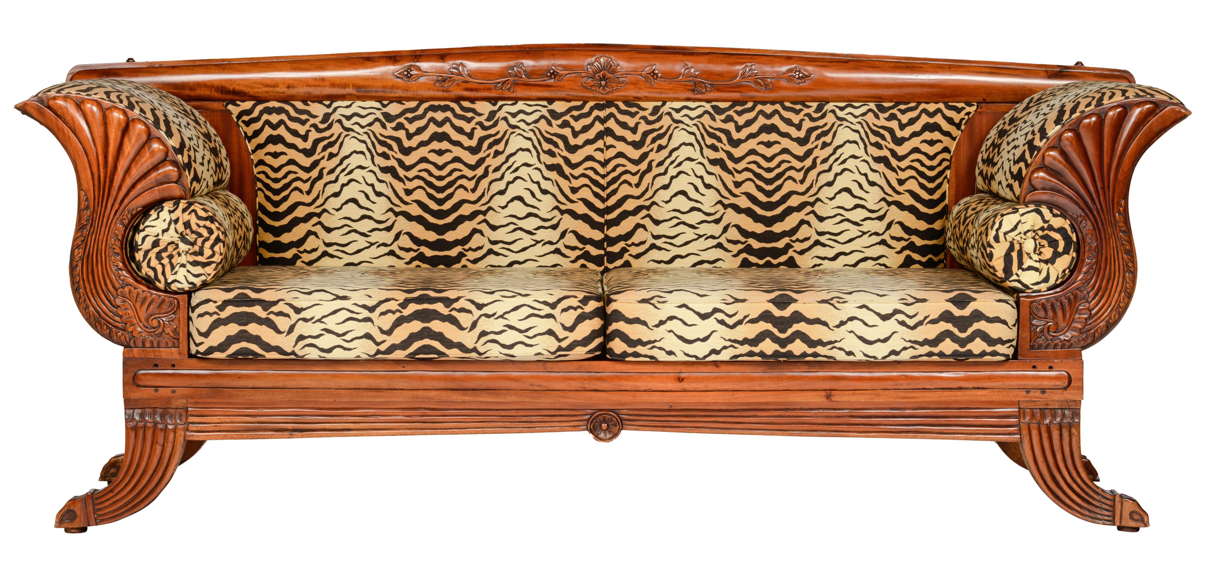 An Art Nouveau mahogany sofa, H 93 - W 227 - D 68 cm - Image 2 of 7