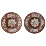 A pair of Chinese café au lait famille rose dishes, Qianlong period