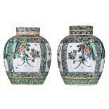 A pair of Chinese famille verte ginger jars, late 19thC, H 29 cm