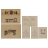 A collection of six 19thC architectural drawings, 35 x 48,7 - 60 x 84 cm