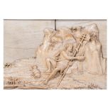 An ivory plaque, depicting Saint John the Baptist in the wilderness, 18thC, 13,5 x 19 cm