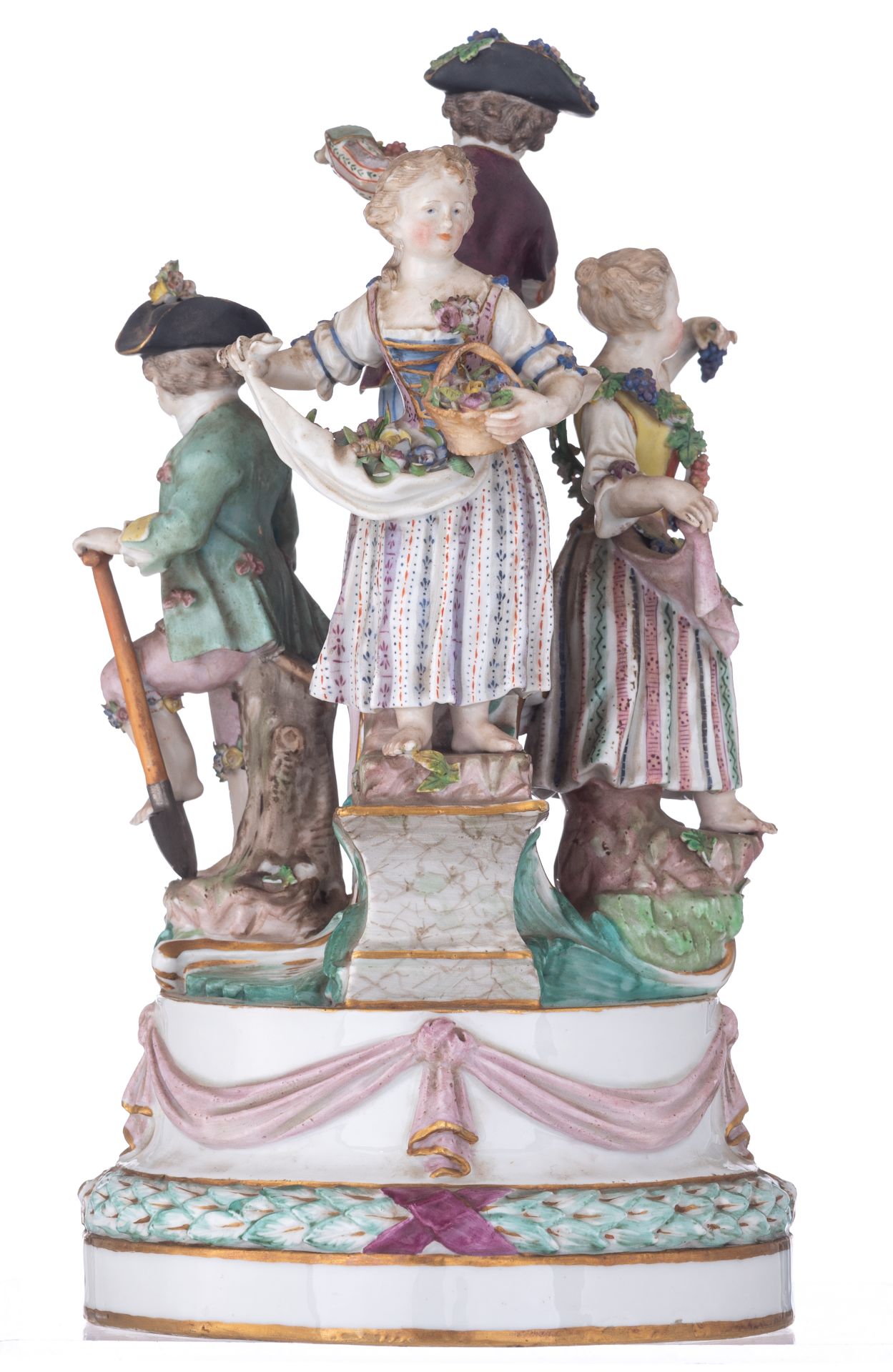 A Meissen porcelain group depicting 4 children, after the model by Kändler, 19thC, H 27 - ø 14,5 cm - Image 3 of 15