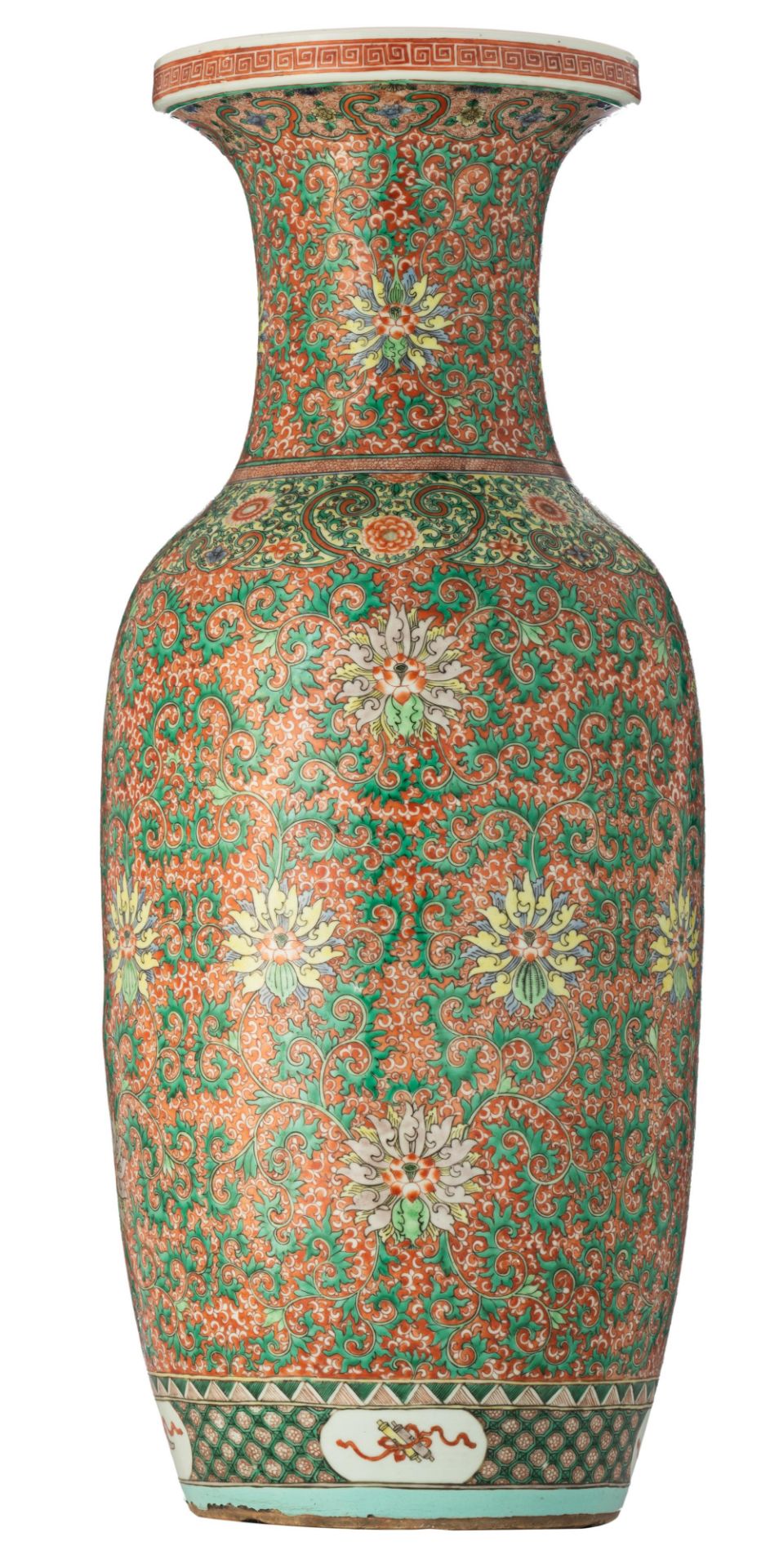 A Chinese iron-red and famille verte vase, 19thC, H 79 cm