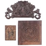 A collection of three carved wooden ornaments, 17th/18thC, H 18 - 40 cm