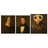 Three 19thC family portraits, 50,5 x 63,5 - 56,5 - 66,5 cm