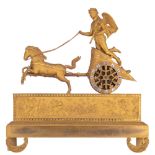 An Empire style ormolu bronze pendulum clock with Cupid's chariot on top, H 51 - W 50 cm