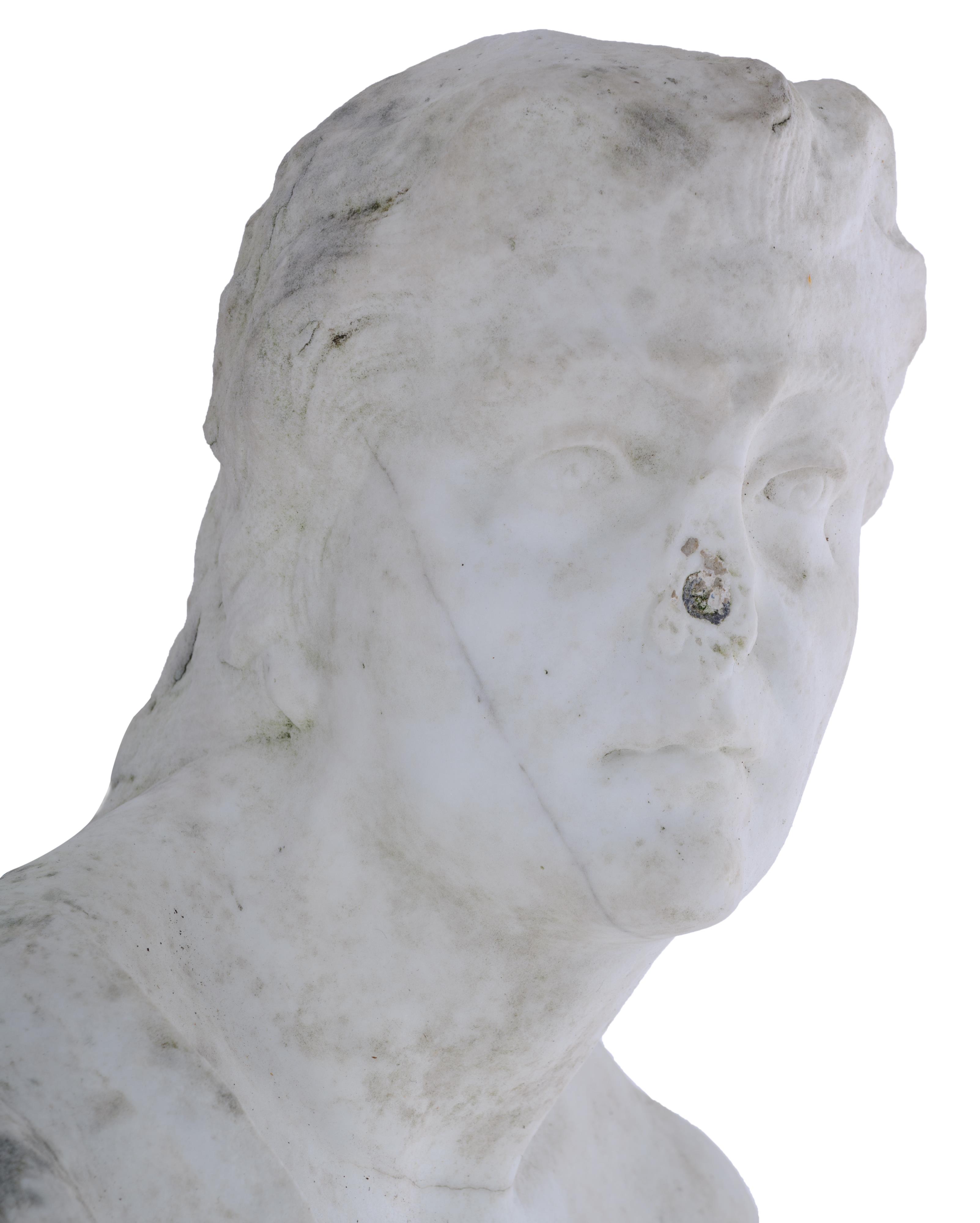 The Carrara marble bust of a woman, 17th/18thC, H 75 - W 55 cm - Image 8 of 13