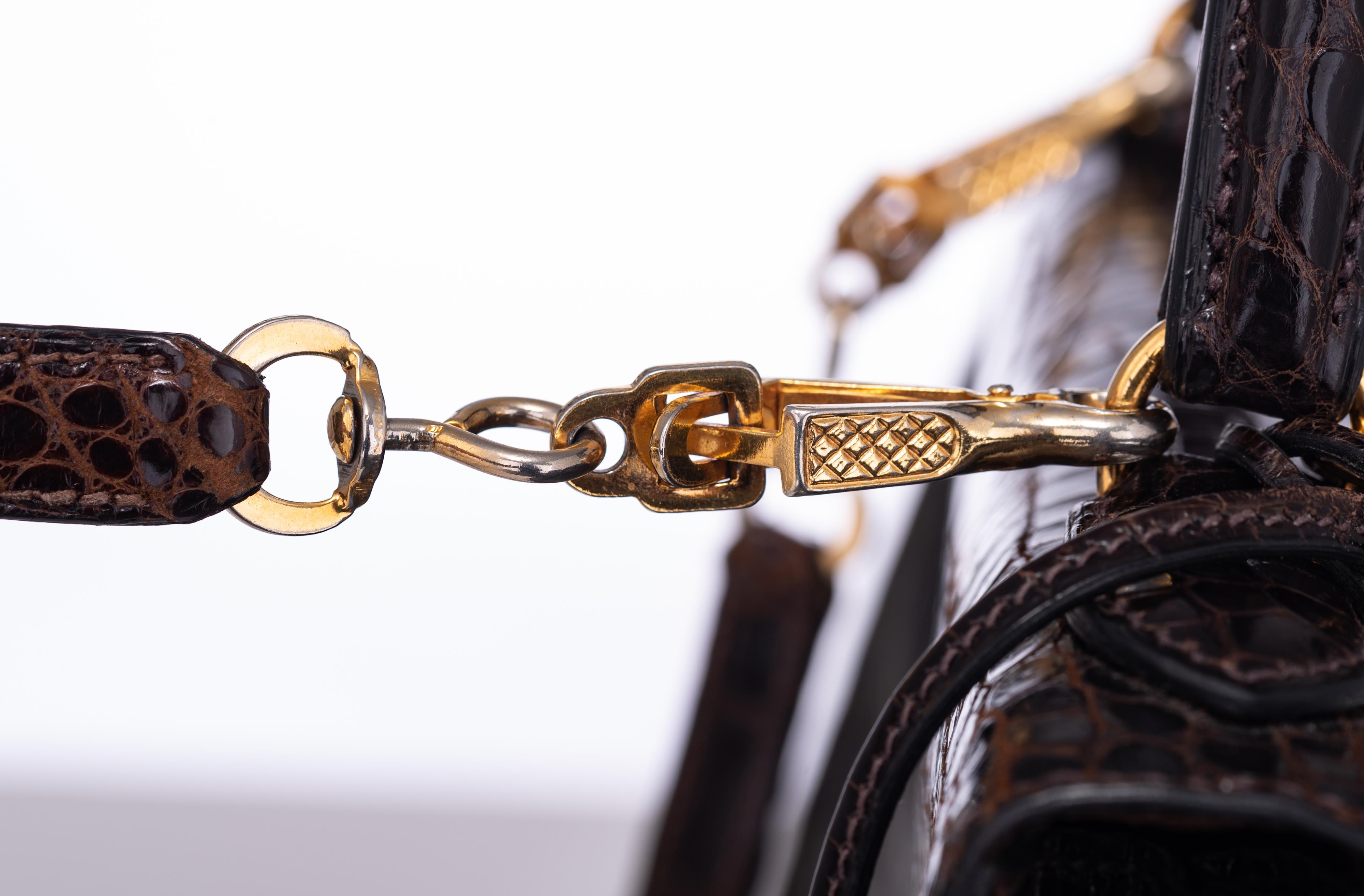 HERMÈS, Kelly Sellier 29 bag, Brown crocodile leather, with gilt metal hardware, Vintage about 1975 - Image 11 of 15