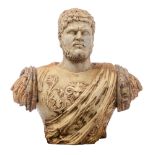 The bust of a stern-looking Roman general, after the Antique, H 63 cm
