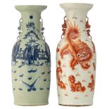 A Chinese blue and white on celadon vase and a iron-red decorated vase, 19thC, H 59 - 60 cm