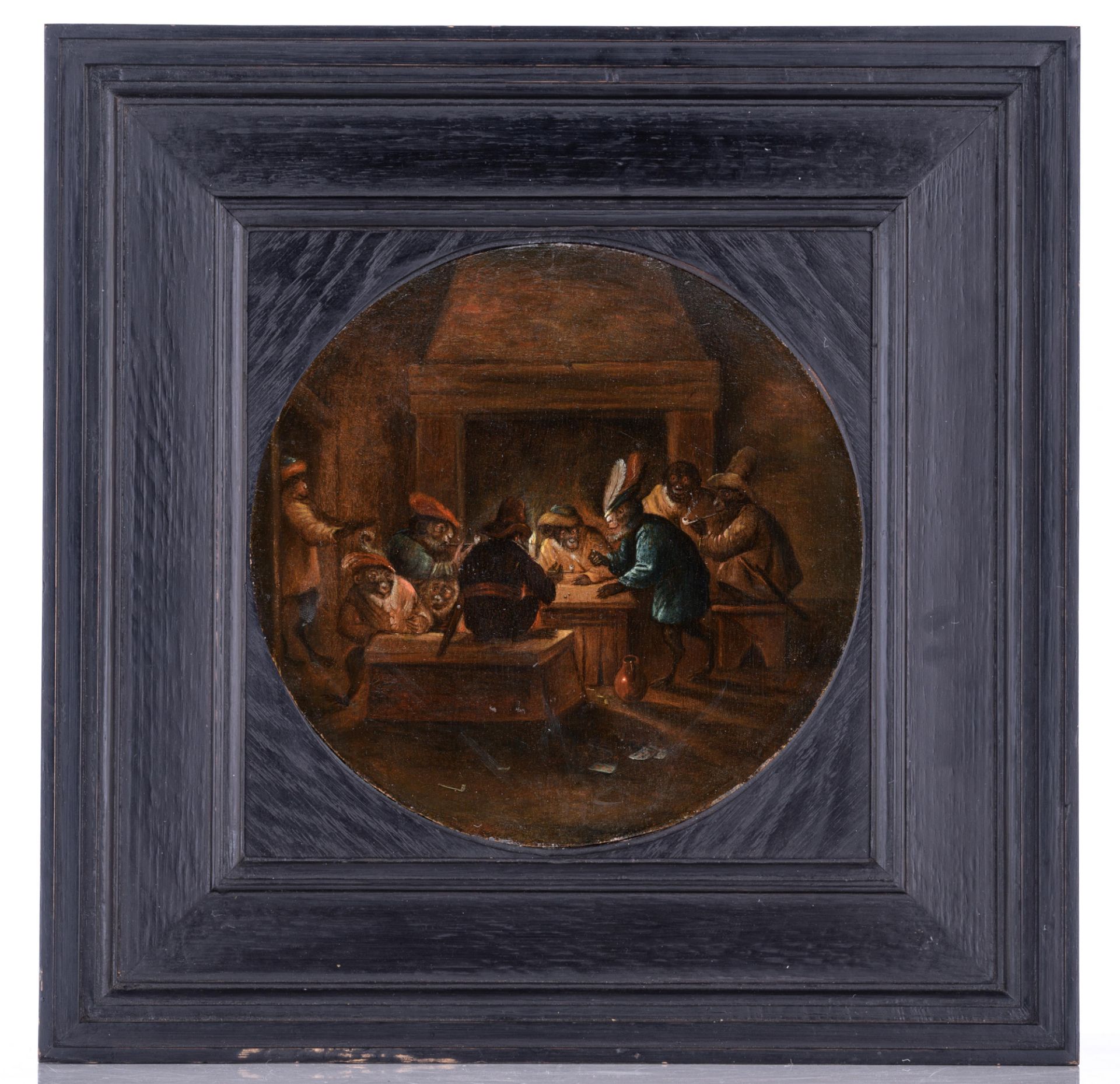 Monkeys in the inn, in the manner of Ferdinand Van Kessel (1648 - c. 1696), ø 26 cm - Bild 2 aus 3