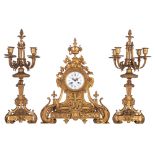 A fine Neoclassical gilt bronze three-piece clock garniture, H 54,5 - 59,5 cm