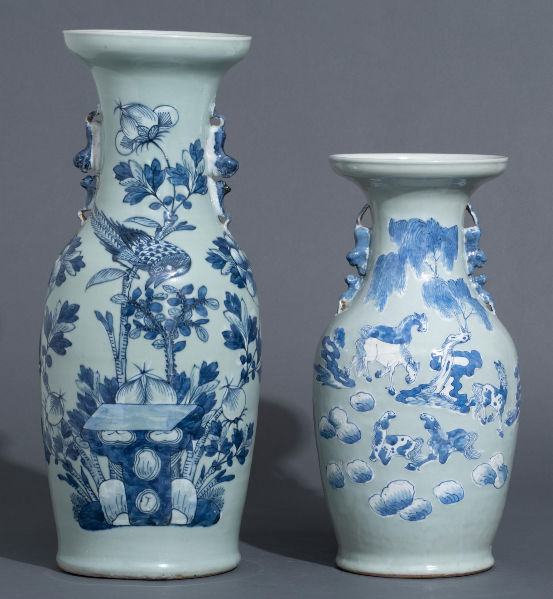 Two Chinese blue and white on celadon ground vases, H 44,5 - 57,5 cm - Image 2 of 12