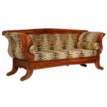 An Art Nouveau mahogany sofa, H 93 - W 227 - D 68 cm