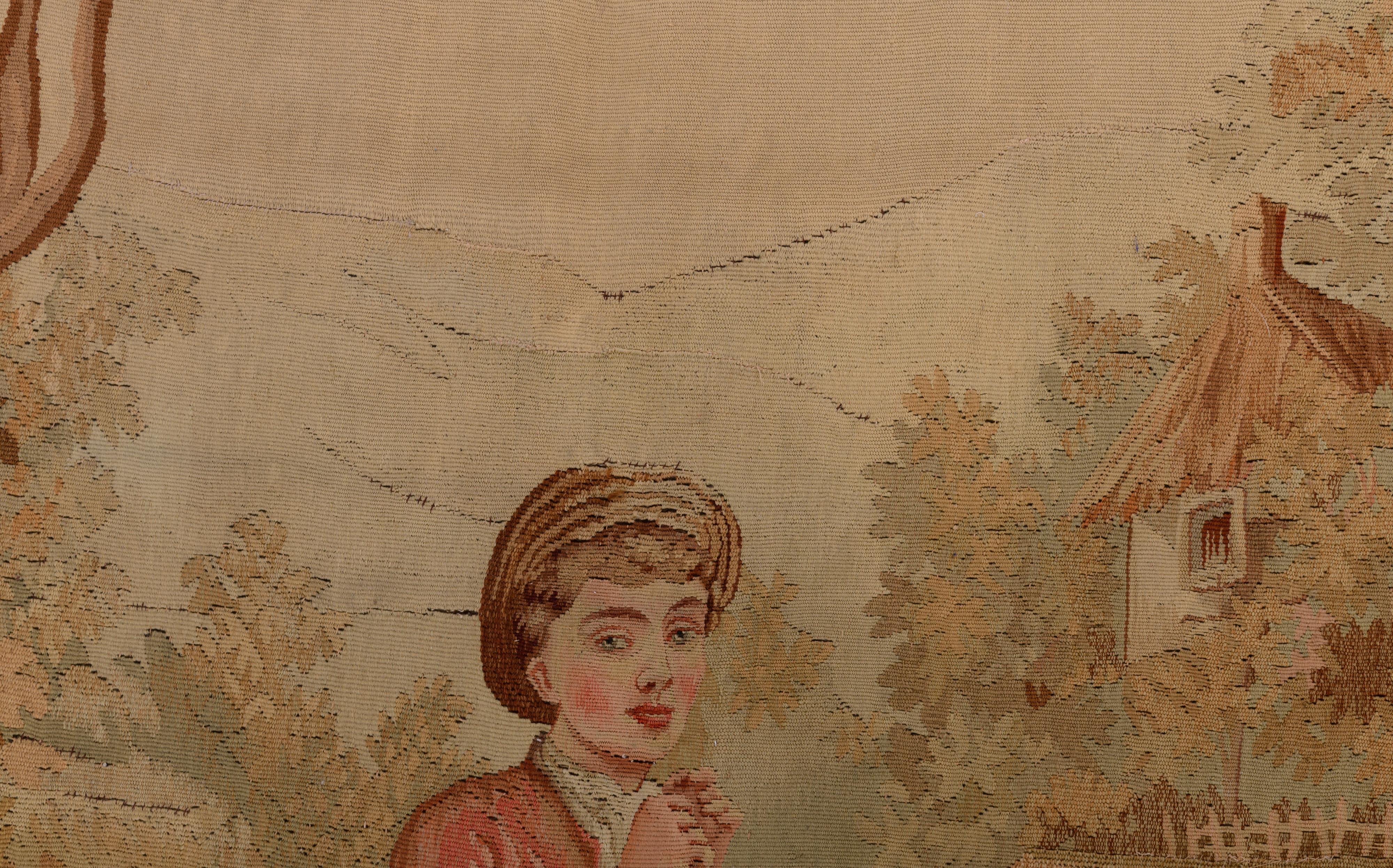 An Aubusson type tapestry, decorated with a lumberjack scene, 19thC, 125 x 405 cm - Image 7 of 7
