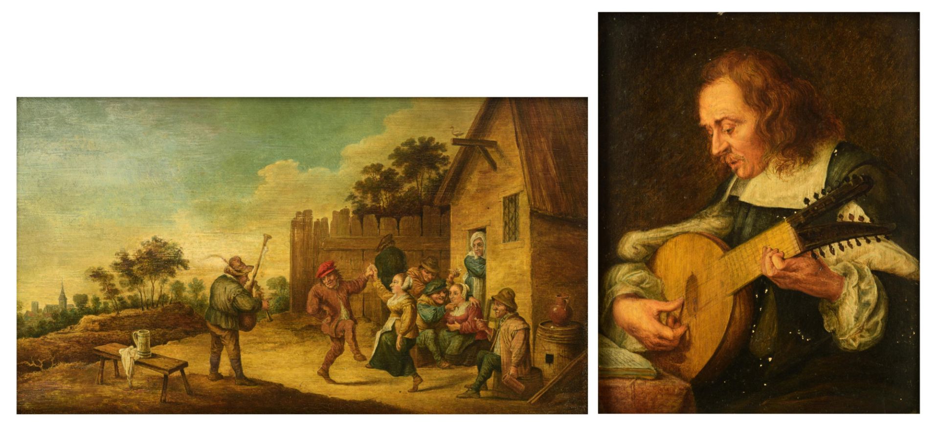 Two works in the manner of 17thC masters of the Low Countries, 16 x 19,5 - 17 x 29,5 cm