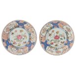A pair of Chinese famille rose 'ducks in a lotus pond' dishes, Qianlong period