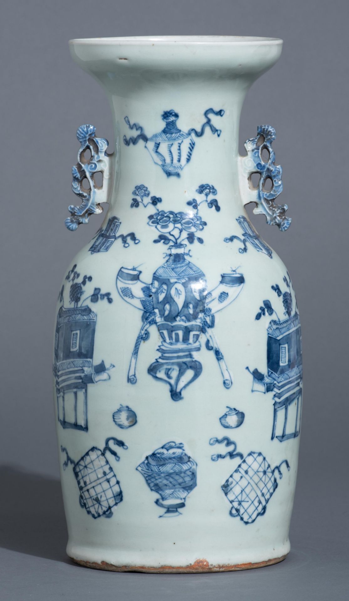 Four Chinese blue and white on celadon ground vases, late 19thC, H 42 - 43 cm - Image 40 of 52