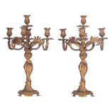 A pair of Rococo style Napoleon III candelabras, H 58 cm