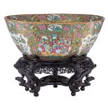 A massive Chinese Canton famille rose punchbowl, 19thC ø 58 cm