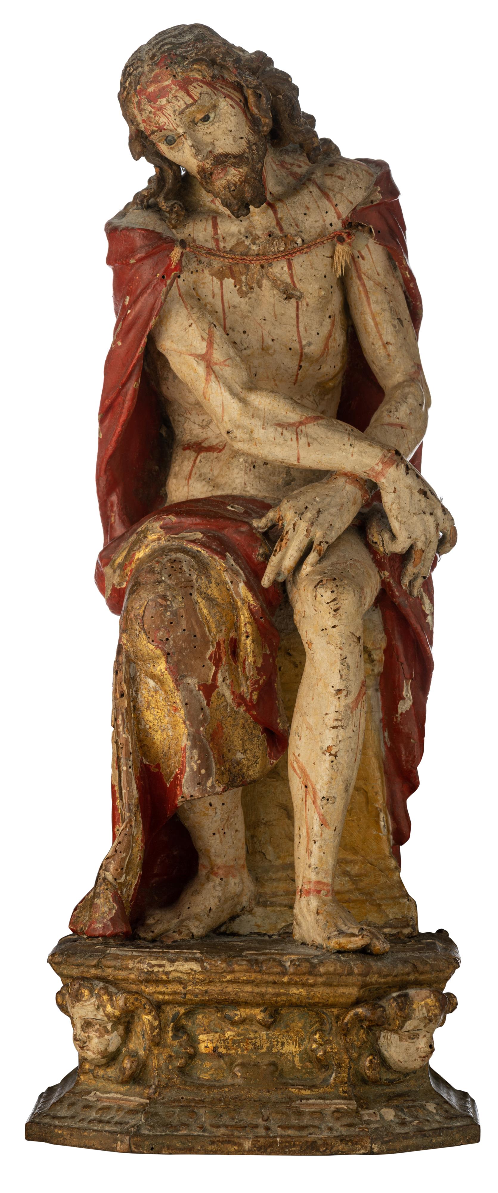 A limewood sculpture of the 'Pensive Christ', 18thC, H 52,5 cm