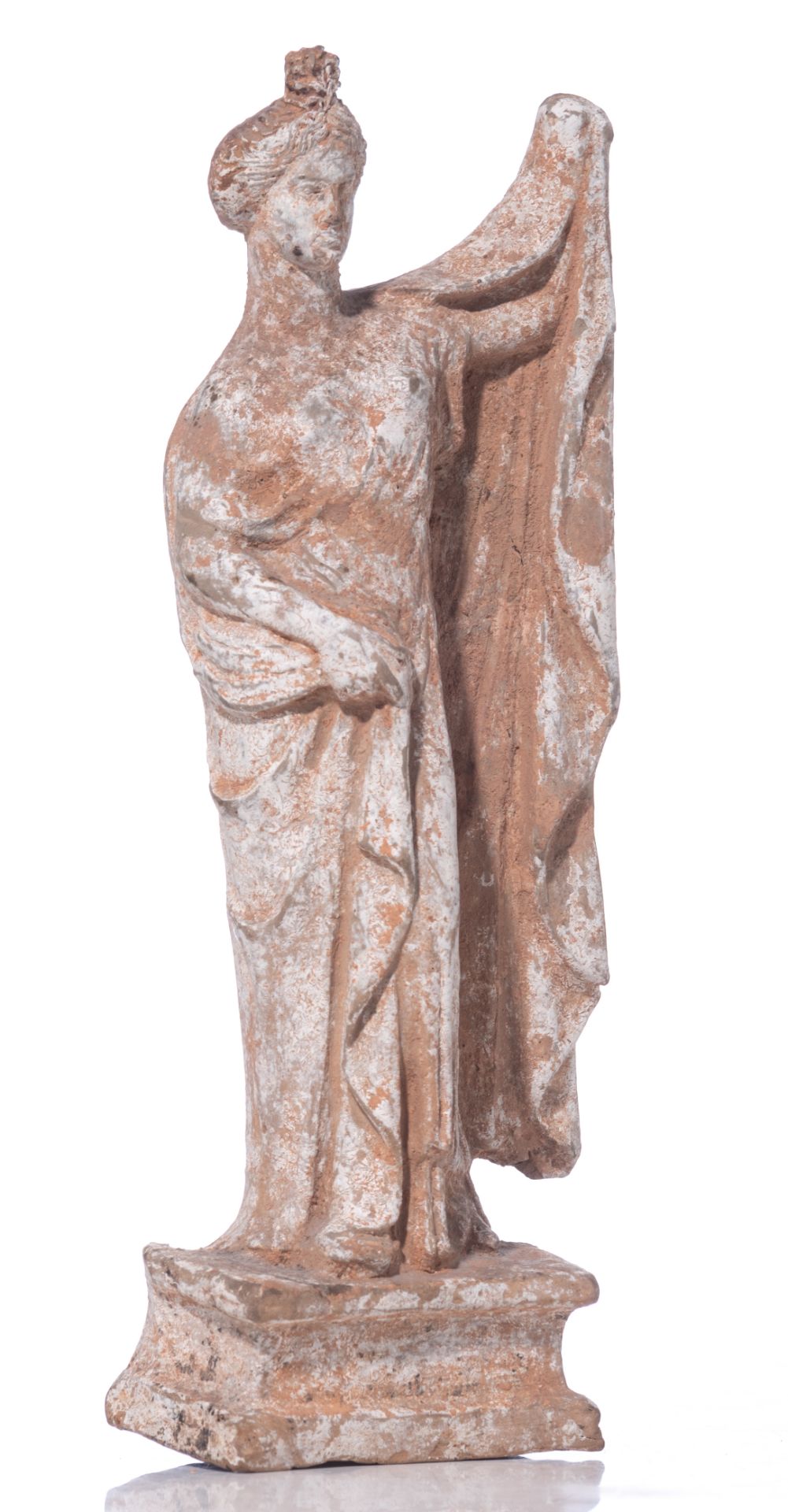 A Hellenistic female terracotta figure (Athena?), H 29,5 cm - Image 5 of 7