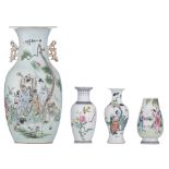 A Chinese famille rose vase and three polychrome and famille verte vases, late 19thC - Republic peri