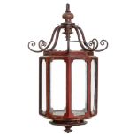 A red-painted wooden hall lamp, the interwar period, H 78 cm