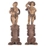 A pair of Baroque putti, representing allegory on summer and autumn, 17th/18thC, H 123,5 - 125,5 cm
