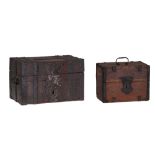 Two oak 17thC iron fitted caskets, H 26 - W 28 - 40,5 - D 19 - 22,5 cm