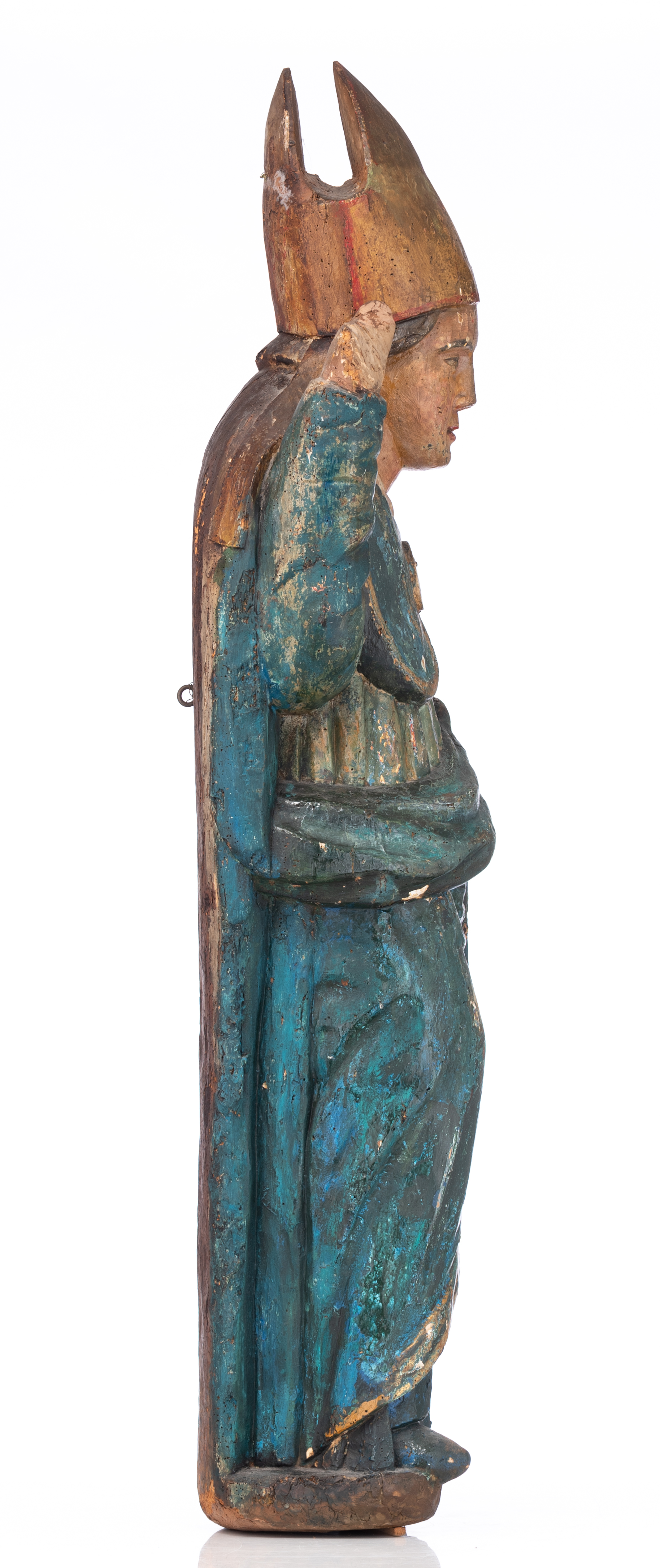 A walnut sculpture of a standing bishop, 15thC or later, H 124 cm - Bild 20 aus 89