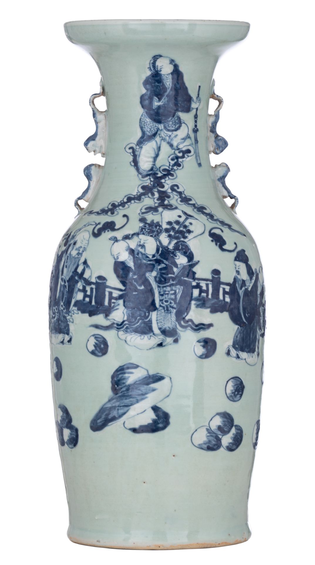 A Chinese blue and white on a celadon ground vase, 19thC, H 58,5 cm