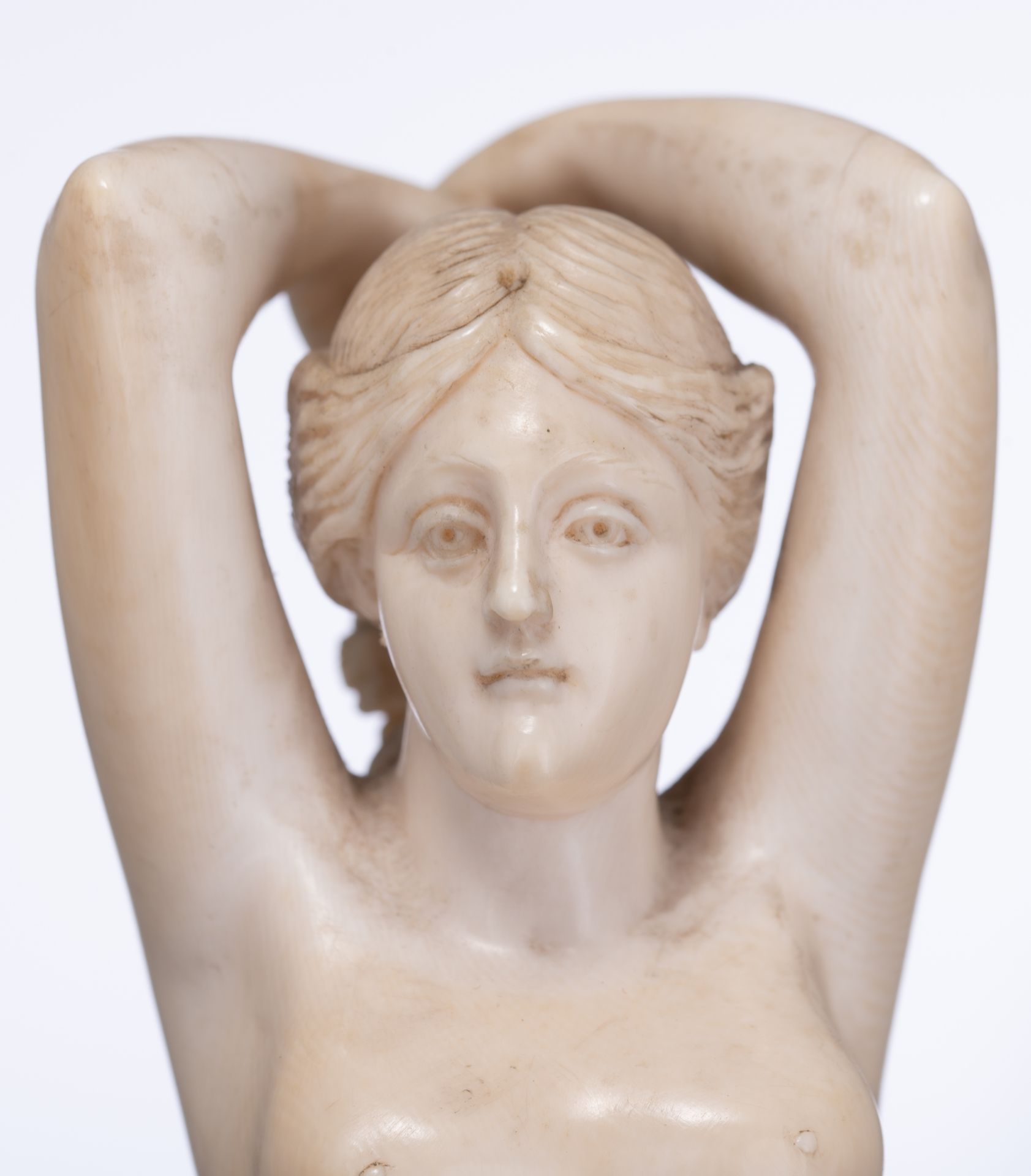 A 19thC Dieppe or Paris ivory standing female nude depicting Flora, H (wooden base incl.) 38,8 cm - - Image 5 of 10