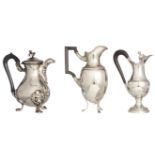 Three French silver pieces of tableware, H 22,3 - 22,8 - 24,1 cm, total weight c.1520 g.